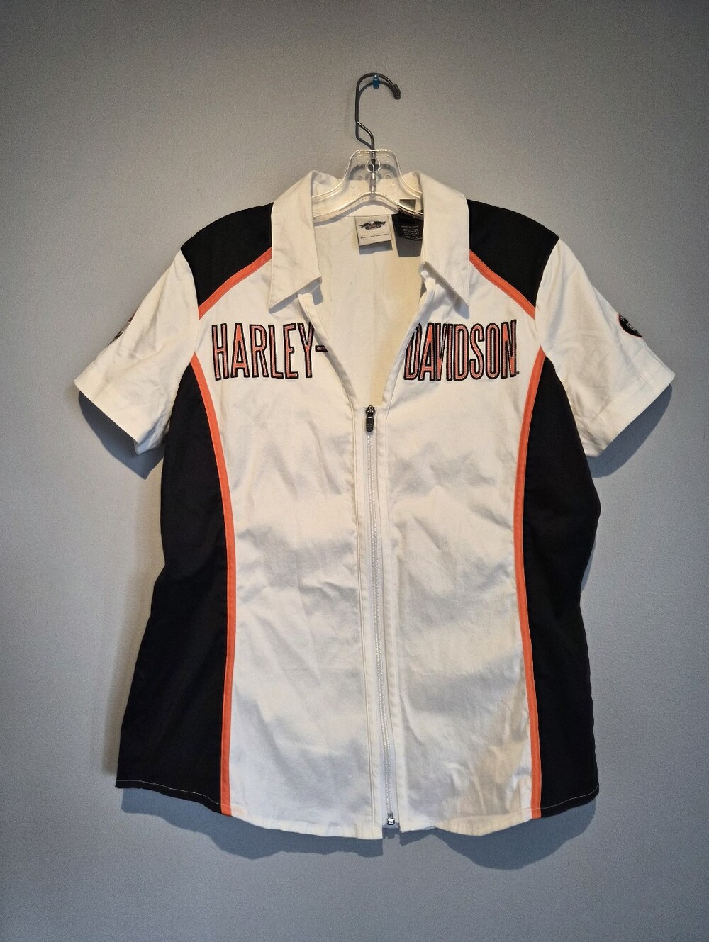 Harley Davidson White & Black Full Zip Racing T-Shirt | Size Large